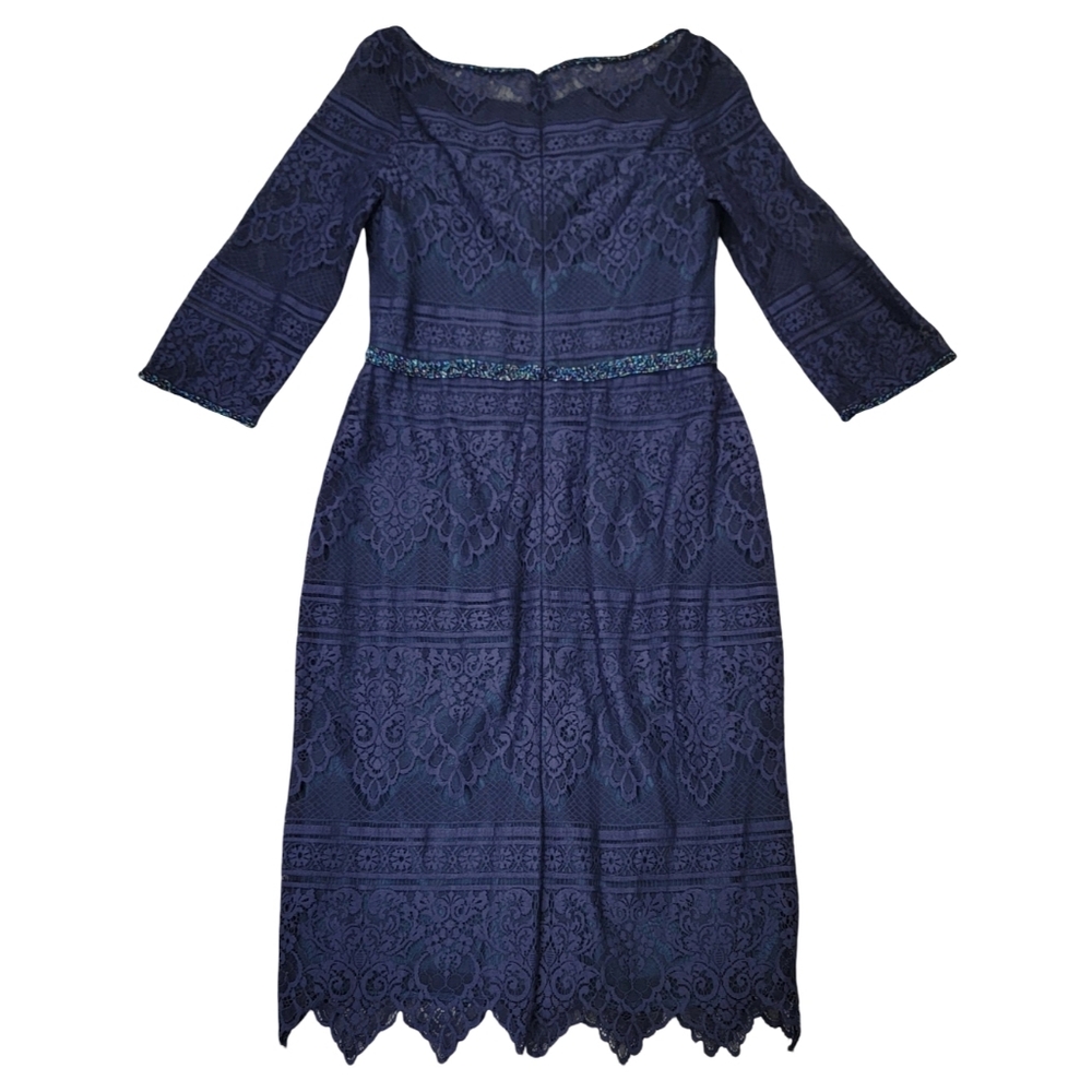 Social Occasions by Mon Cheri Navy Lace Midi Dress Beaded Wedding Guest Size 12 - Picture 5 of 17